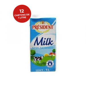 Lait demi-écrémé PRESIDENT — Lot de 12 cartons de 1L